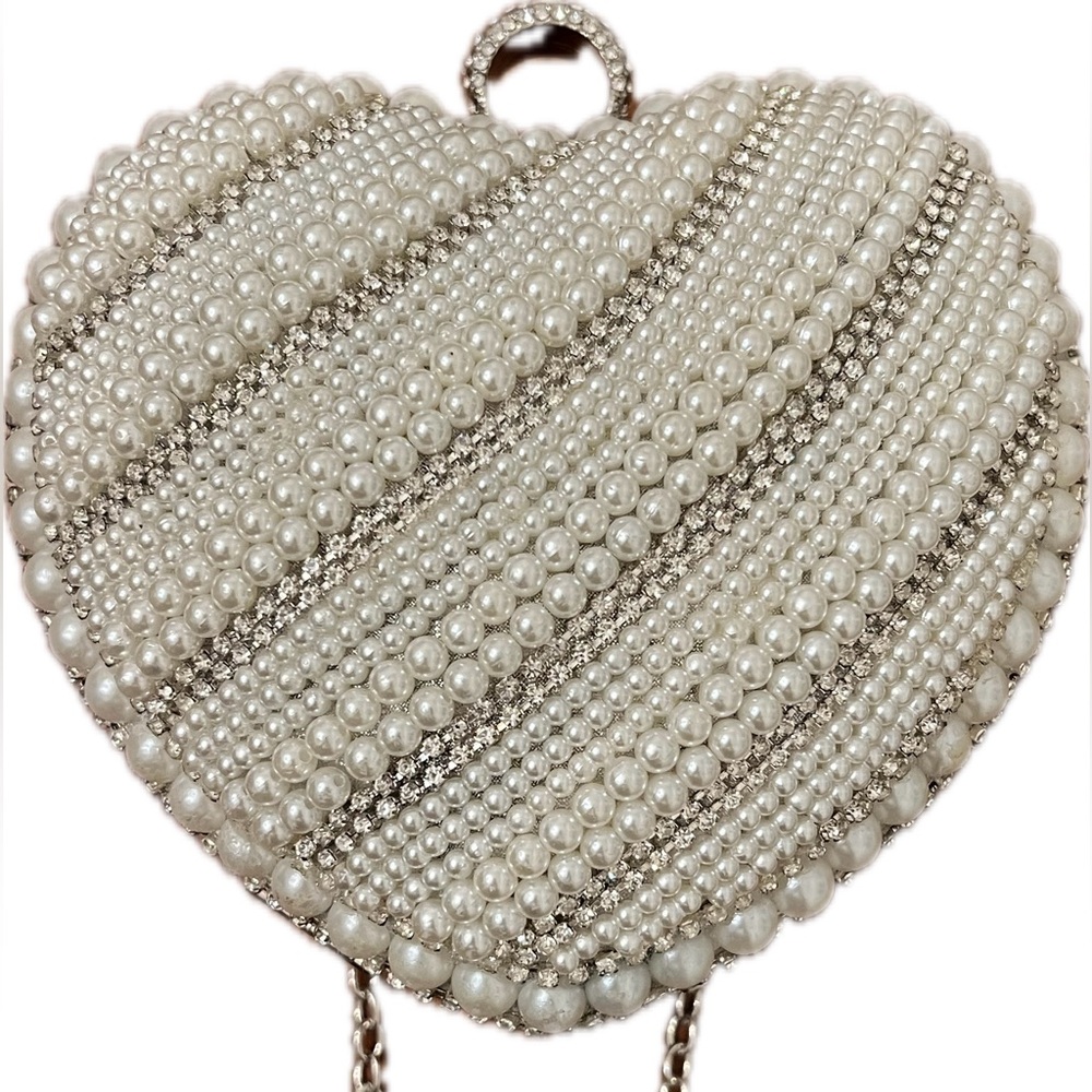 Pearl Beaded Evening Clutch | Rhinestone Detail | Chain Strap NWOT